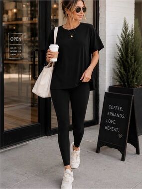 NEW Zenana Buttery Soft Top + Leggings Lounge Set in Black